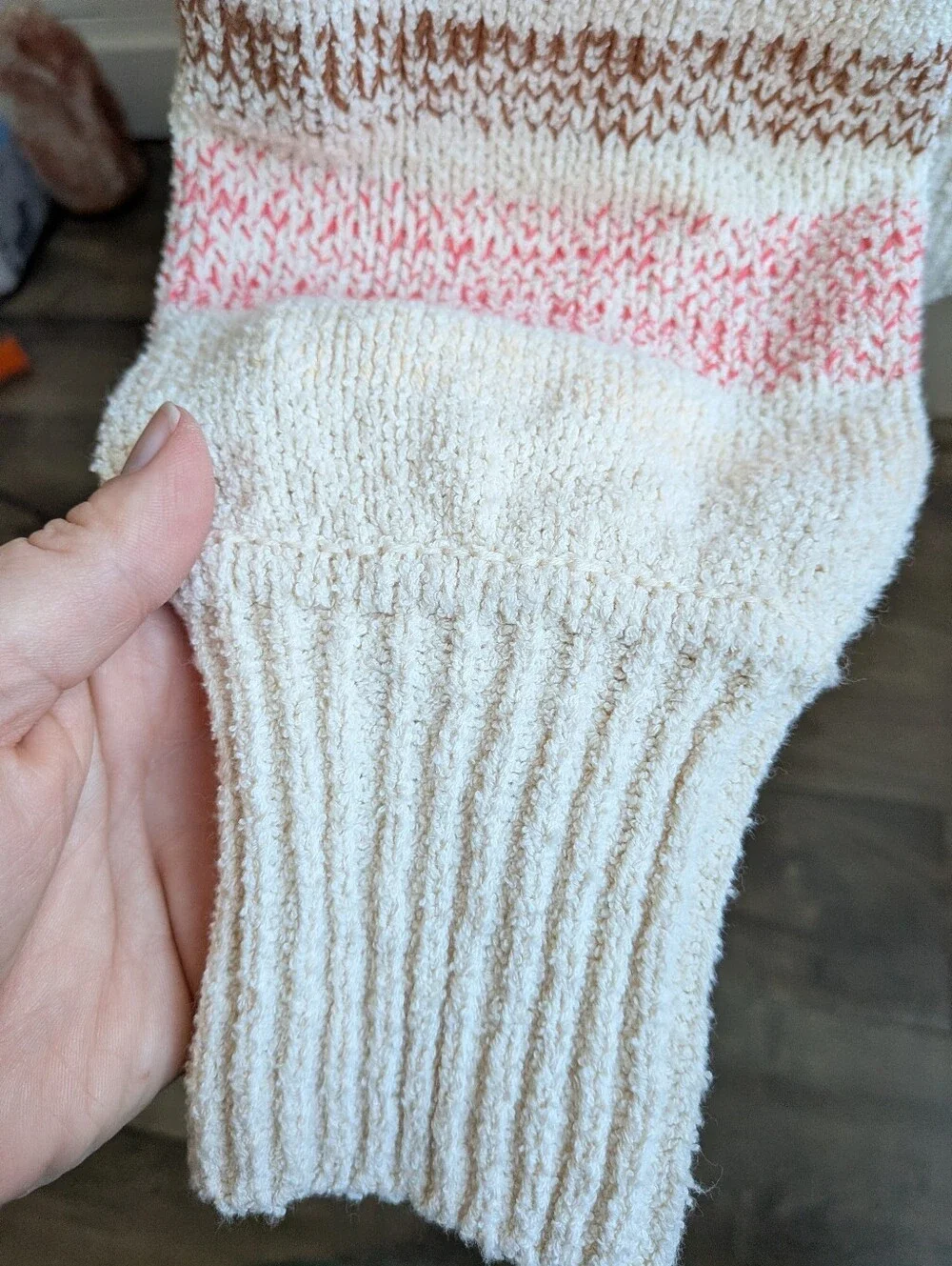 J.Crew Re-Imagined Striped Bouclé Knit Sweater Pink Brown Cream M
